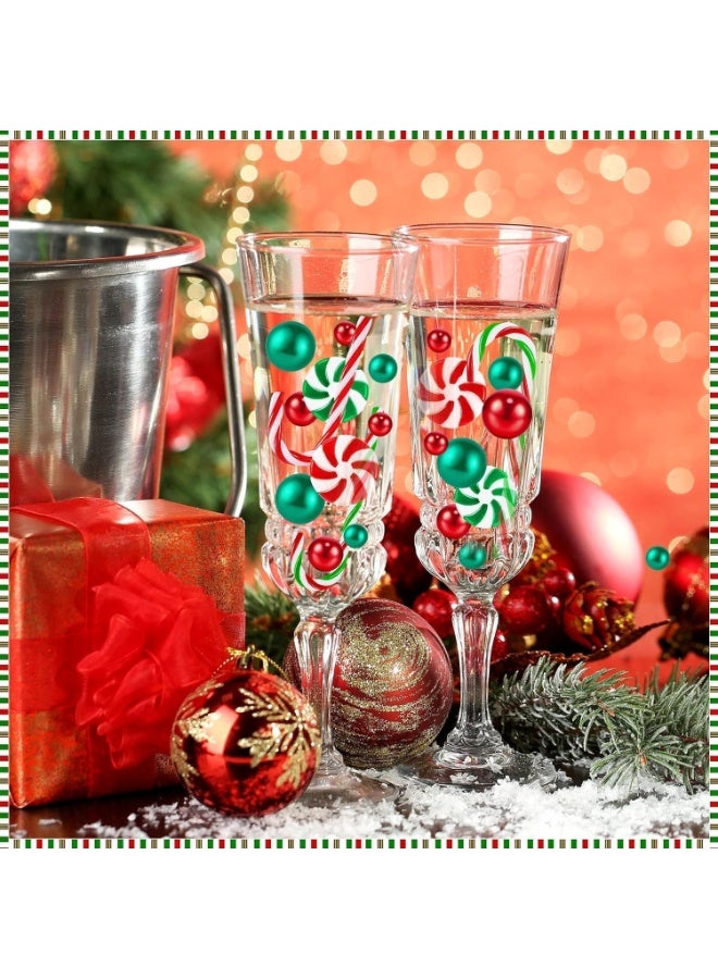 CLENEA مجموعة 175 قطعة من حشوات مزهريات عيد الميلاد، لآلئ صناعية عائمة، خرز لؤلؤي أخضر وأحمر على شكل عصا حلوى، خرز أكريليك مزخرف للمزهريات والطاولات والحفلات وديكور المنزل في موسم الأعياد - Image 2